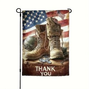 Patriotic Garden Flag with Boots and American Flag, NEW